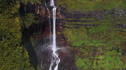 Aerial view of Cascata da Ribeira Grande in Faja Grande, Portugal. Stock Footage 337652955