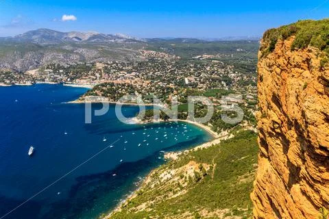 Aerial view on cassis and calanque coast, southern france Stock Photos