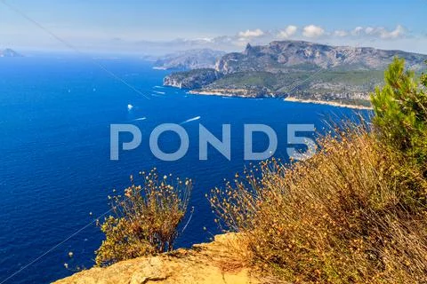 Aerial view on cassis and calanque coast, southern france Stock Photos