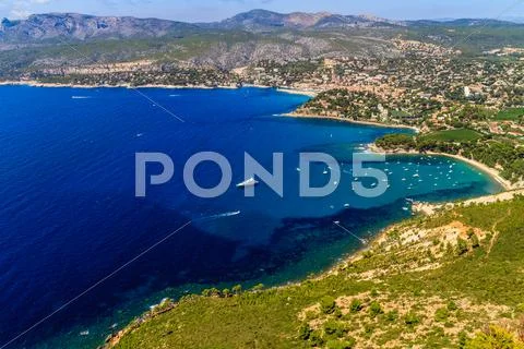 Aerial view on cassis and calanque coast, southern france Stock Photos