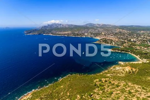 Aerial view on cassis and calanque coast, southern france Stock Photos