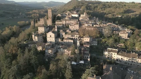 Aerial view of Castell'arquato, Emilia Romagna, Italy Stock Footage 304976969