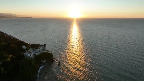 Aerial view of Castello Mare Hotel at sunset Stock-Footage 294762385