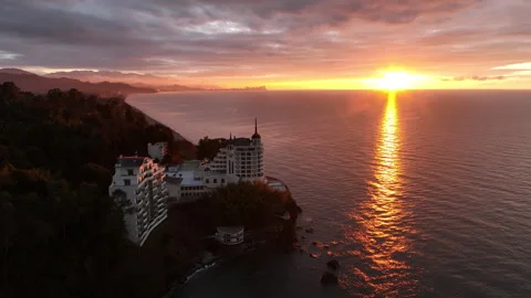 Aerial view of Castello Mare Hotel at sunset Stock-Footage 297958470