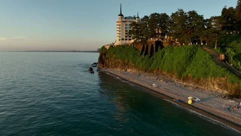 Aerial view of Castello Mare hotel in Tsikhisdziri, Georgia Видео 320459926