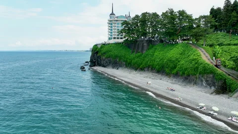 Aerial view of Castello Mare hotel in Tsikhisdziri, Georgia Video stock 320461377