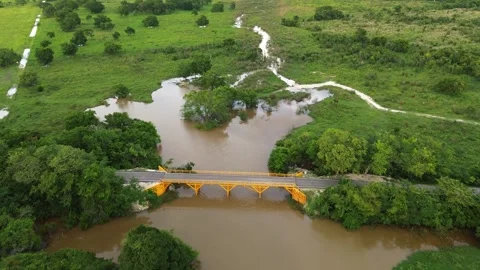 Aerial View of Castellot Lagoon in Nayarit, Champotón, Campeche, Mexico Stock Footage 310815053