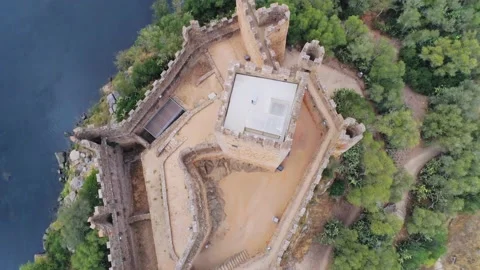 Aerial view of Castelo de Almourol (Almourol Castle), Portugal Stock Footage 156458952