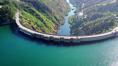 Aerial view of Castelo de Bode Dam in Tomar, Portugal Stock Footage 139969803