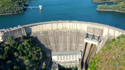 Aerial view of Castelo de Bode Dam in Tomar, Portugal Stock Footage 139970319