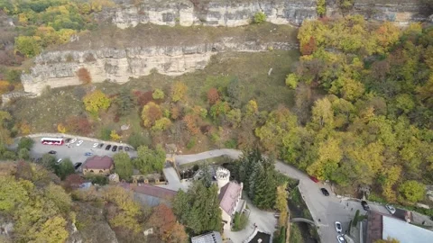 Aerial view of the Castle of Deceit and Love in Olkhovka Gorge Stock Footage 338054220