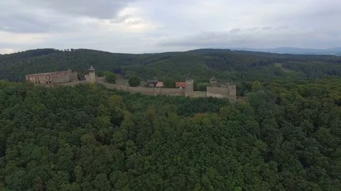 Aerial view of Castle Helfstyn Stock Footage 73338404