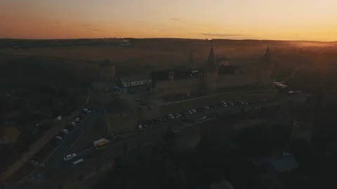 Aerial view of castle at sunset. 4K drone footage Stock Footage 81448161