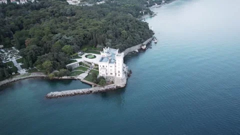 Aerial View of Castle Surrounded by Lush Greenery and Water in Croatia Stock Footage 320747902