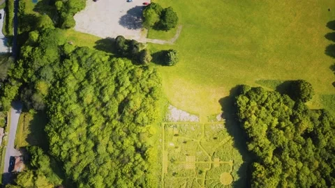 Aerial view of the castle surrounded by meadows and forests Vídeos de archivo 142988771
