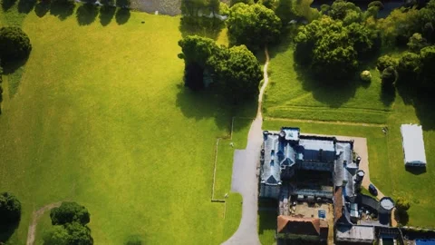 Aerial view of the castle surrounded by meadows and forests Vidéo 148203400