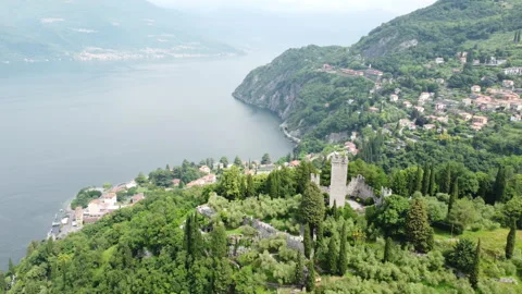 Aerial View on Castle of Vezio, Varenna Italy Stock Footage 333690053