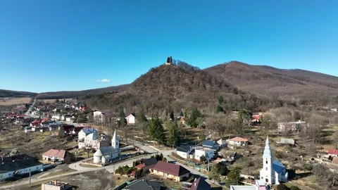 Aerial view of castle in village Slanec in Slovakia Stock Footage 174071053