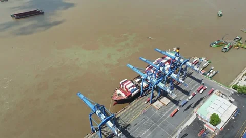Aerial View of Cat Lai Container Port on the Saigon River, Vietnam Stock Footage 340975526