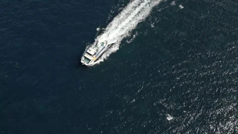 Aerial view catamaran sails in the open sea. Video stock 253383372