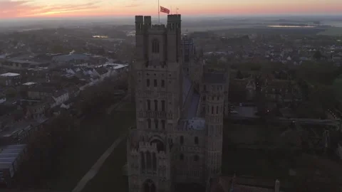Aerial view of cathedral of Ely, city in Cambridgeshire, England, UK. Famous 스톡 동영상 251044476