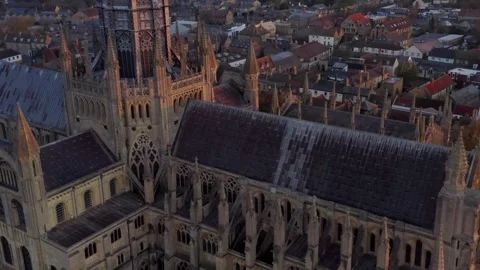 Aerial view Cathedral of Ely city in Cambridgeshire, England, UK. Famous travel 스톡 동영상 251053630