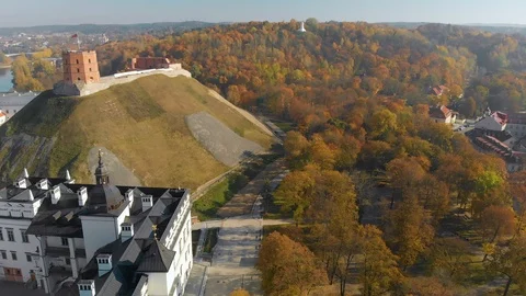 Aerial view of The Cathedral Square and Gediminas Castle Tower Vidéo 114886918