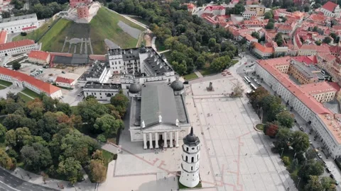 Aerial view of Cathedral Square, and old town of  Vilnius, Lithuania Stock Footage 221484577
