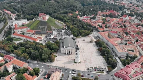 Aerial view of Cathedral Square, and old town of  Vilnius, Lithuania Stock Footage 221484638