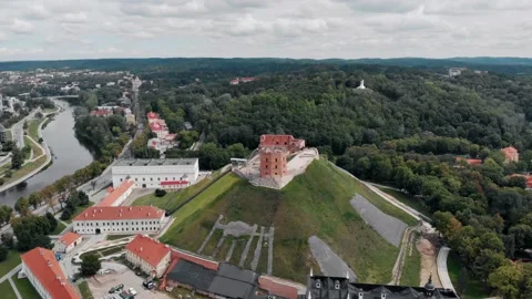 Aerial view of Cathedral Square, and old town of  Vilnius, Lithuania Stock Footage 221484644