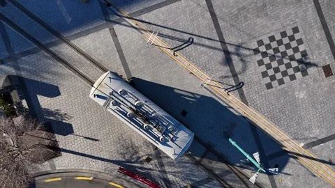 Aerial view of Cathedral Square tram, New Zealand. Stock Footage 313667312