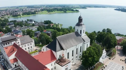 Aerial view of the Cathedral of St. Anthony of Padua, Telšiai, Lithuania Stock Footage 341315568