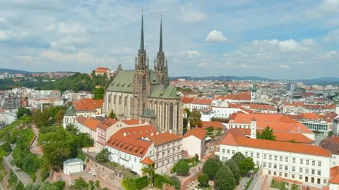 Aerial view of the Cathedral of St. Peter and Paul, Brno, Czech Republic 스톡 동영상 244930636