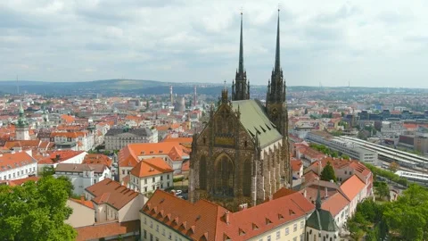 Aerial view of the Cathedral of St. Peter and Paul, Brno, Czech Republic 스톡 동영상 244932323