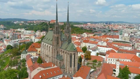 Aerial view of the Cathedral of St. Peter and Paul, Brno, Czech Republic Stockbeeldmateriaal 245351507