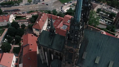 Aerial view of Cathedral of St Peter  in Brno, Czech Republic 08 August 2023. Video stock 342929274
