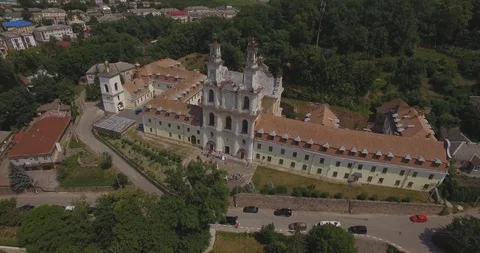 Aerial view of catholic cathedral monastery in summer, Buchach 4k Stock Footage 108115046