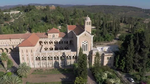 Aerial view of the catholic monastery in Latrun, on the road to Jerusalem Stock Footage 52670038