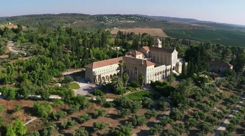 Aerial view of the catholic monastery in Latrun, on the road to Jerusalem Video stock 52699994