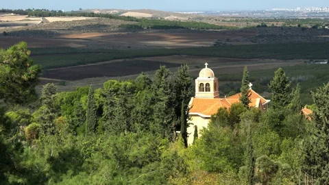 Aerial view of the catholic monastery in Latrun, on the road to Jerusalem Stock Footage 104227714