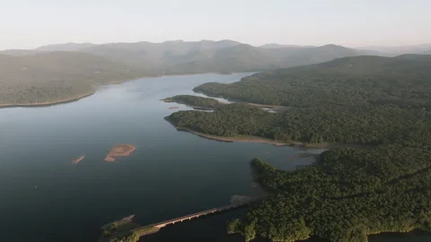 Aerial view of The Catskill Mountains and The Ashokan Reservoir Stockbeeldmateriaal 343188624