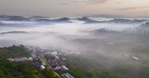 Aerial view of the Cau Dat suburbs near Da Lat city Stock Footage 311034658