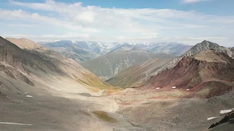 Aerial view caucasus mountains range with colorful valleys on alpine zone. .. Stock Footage 308171403