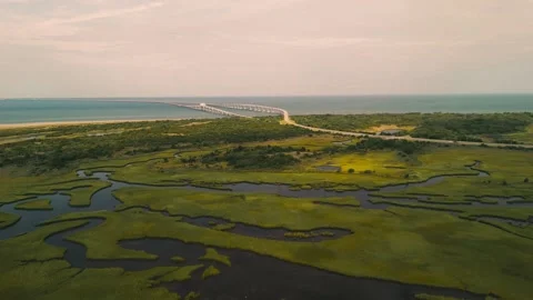 Aerial View of CBBT Chesapeake Bay Bridge-Tunnel Stock Footage 344049684