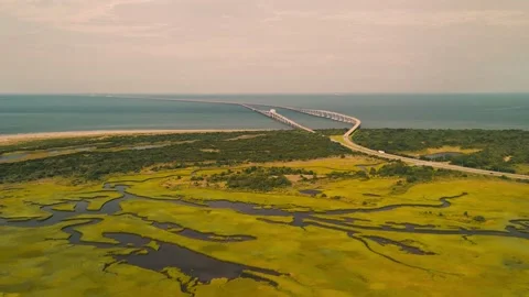 Aerial View of CBBT Chesapeake Bay Bridge-Tunnel Stock Footage 344049685