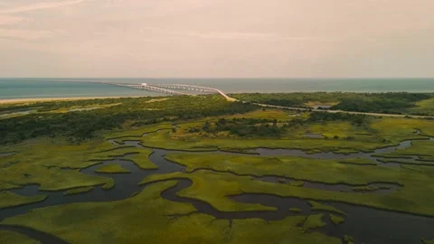 Aerial View of CBBT Chesapeake Bay Bridge-Tunnel Stock Footage 344049743