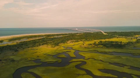 Aerial View of CBBT Chesapeake Bay Bridge-Tunnel Stock Footage 344049962
