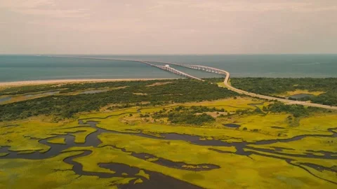 Aerial View of CBBT Chesapeake Bay Bridge-Tunnel Stock Footage 344050241