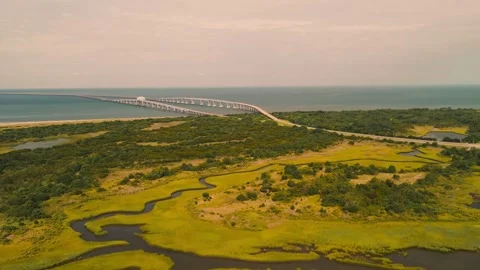 Aerial View of CBBT Chesapeake Bay Bridge-Tunnel Stock Footage 344050518