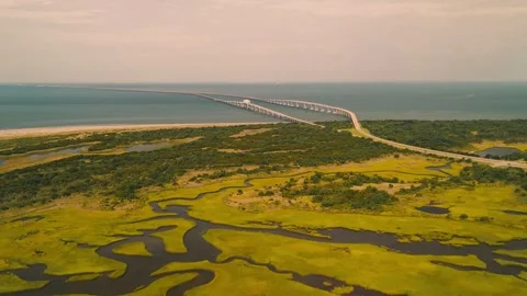 Aerial View of CBBT Chesapeake Bay Bridge-Tunnel Stock Footage 344050731